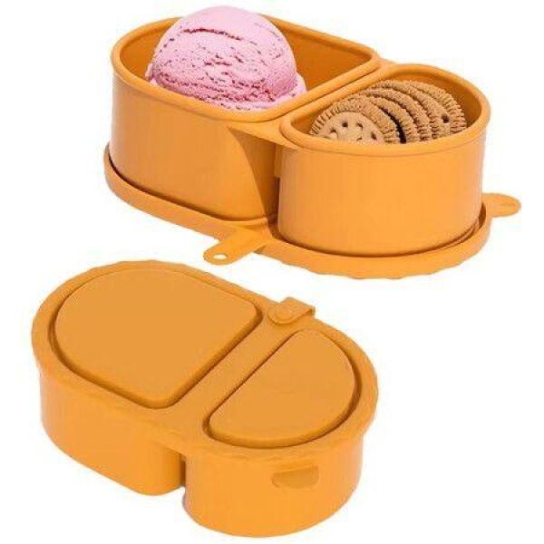 Reusable Silicone Containers With Lids,Lunch Box,2 Compartments,Portable Silicone Food Storage Box For Picnics,School,And Office Color Orange