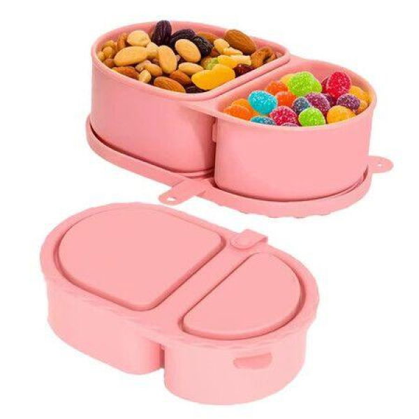 Reusable Silicone Containers With Lids,Lunch Box,2 Compartments,Portable Silicone Food Storage Box For Picnics,School,And Office Color Pink