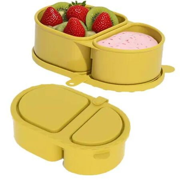 Reusable Silicone Containers With Lids,Lunch Box,2 Compartments,Portable Silicone Food Storage Box For Picnics,School,And Office Color Yellow