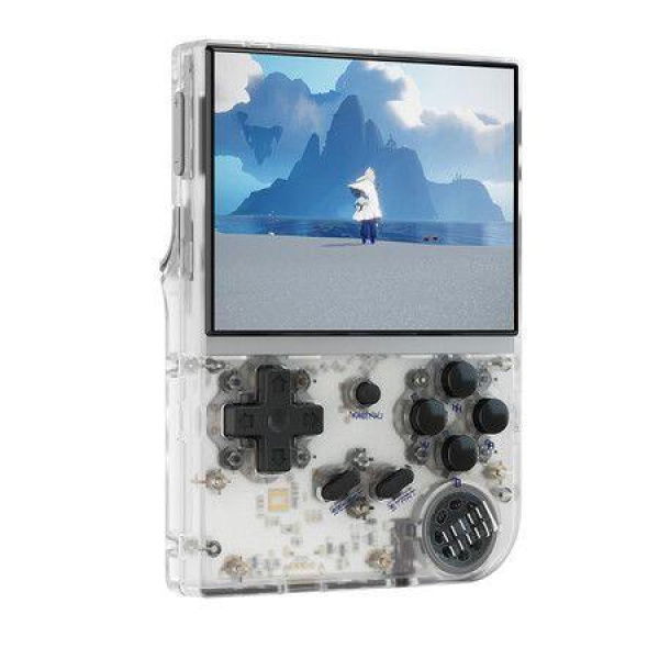 RG35XX Dual OS Retro Handheld Game Console Linux Garlic 3.5 Inches IPS Screen Pocket Video Game Console Plug And Play Games With Storage Bag (Transparent White)