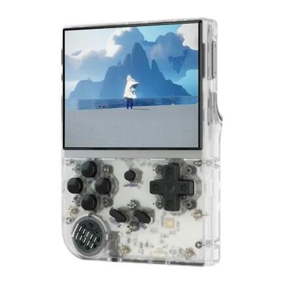 RG35XX Retro Handheld Game Console: Dual OS, 3.5' IPS Screen, Plug and Play Games, Storage Bag (Transparent White)