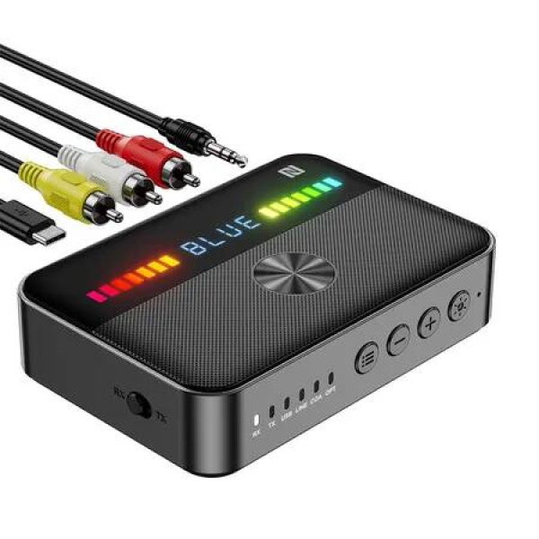 RGB Bluetooth 5.3 Audio Receiver Transmitter, Bluetooth Audio Adapter for Old Home Stereo, Speakers TV with Display, USB, RCA, 3.5mm AUX, DAC, Coaxial