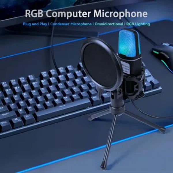 RGB Gaming Microphone,USB PC Mic for Streaming,Podcasts,Recording,Condenser Computer Desktop Mic on Mac/PS4/PS5