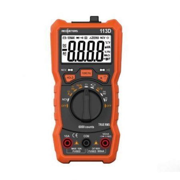 Richmeters RM113D NCV Digital Multimeter 6000 Counts Auto Ranging AC/DC Voltage Meter Flashlight Backlight Large Screen 113A/D.