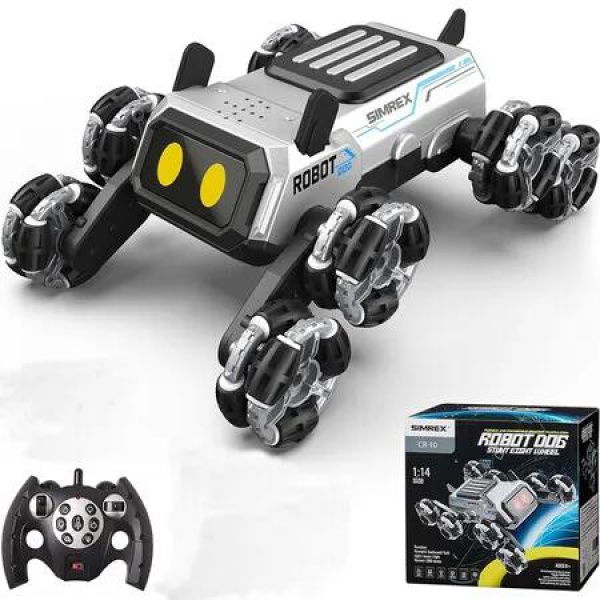 Robot Dog RC Stunt Toys, Remote Control Car with LED Eyes Mecanum Wheels and 3 Sound Effects, Birthday Gift for Boys Girls