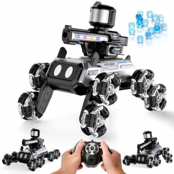 Robot Dog Smart Toys with Music LED Eyes 2.4GHZ RC Car 8-Wheel Stunt,9+ Lifelike Actions Water-Shooting Age 3+ Year Old Boys Girls Christmas Gifts(Black)