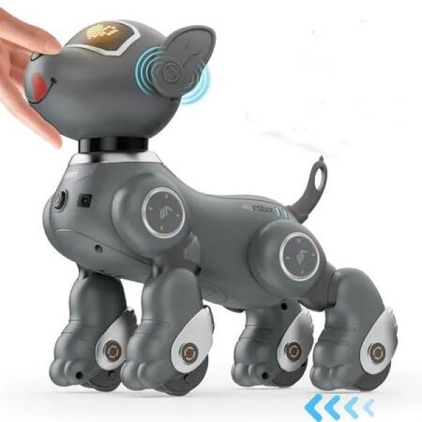 Robot Dog Toy Interactive Voice Remote Control 2.4GHz Touch Sensors Robotic Puppy Pet Boys Girls Play Grey Birthday Christmas Gifts