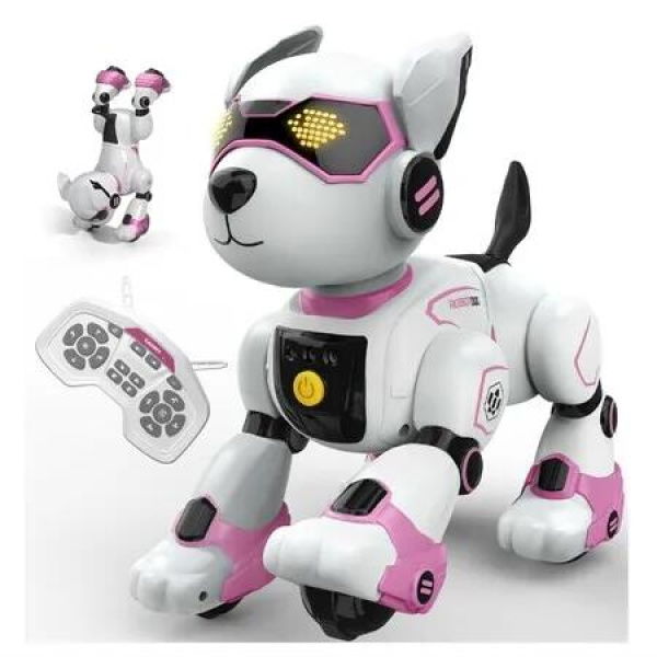 Robot Dog Toy Programmable Remote Control Robot Puppy with Voice,Touch Sensors,Dancing Singing,Animal Sound Imitation Smart Stunt Robot Pet(Pink)