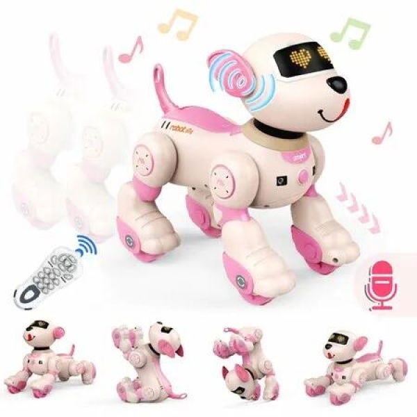 Robot Dog Toy Voice & 2.4GHz Remote Control Robot Pet with Interactive Touch Sensors Robotic Puppy Toy for Boys & Girls(Pink)