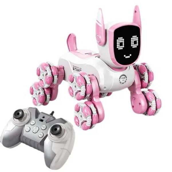 Robot Dog Toys for Age 8-13, 8WD Remote Control Cars Robot Dog with Light and Sound, Toys Gifts for Kids Christmas Birthday, Pink