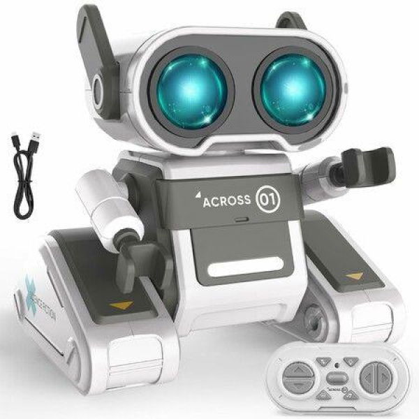 Robot Toys Remote Control Toy Robots for Kids with LED Eyes Flexible Head & Arms Dance Moves and Music Gift for Kids Ages 3+(Grey)