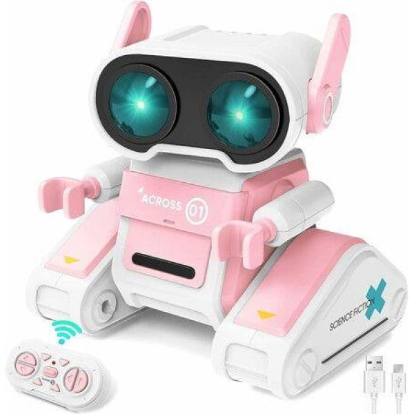 Robot Toys Remote Control Toy Robots for Kids with LED Eyes Flexible Head & Arms Dance Moves and Music Gift for Kids Ages 3+(Pink)