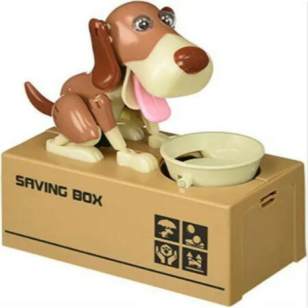 Robotic Piggy Bank Coin Munching Toy Money Box Puppy Stealing Automated Savings Fun Kids Gift Durable Cute Design Pink