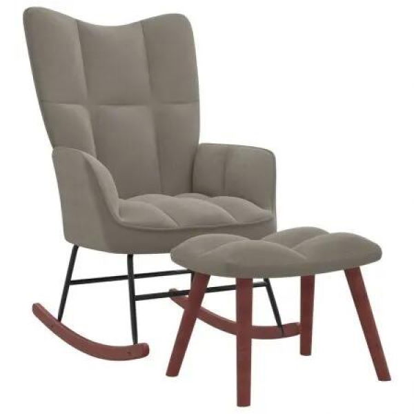 Rocking Chair with a Stool Light Grey Velvet