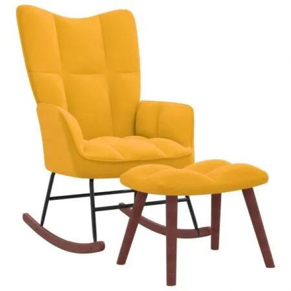 Rocking Chair with a Stool Mustard Yellow Velvet