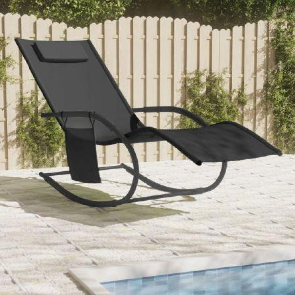 Rocking Sun Lounger Black Steel And Textilene