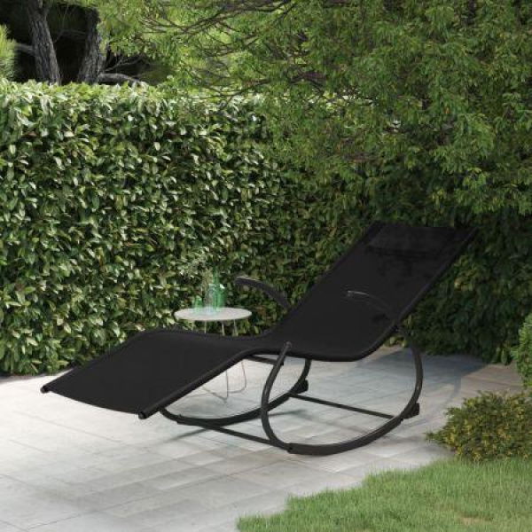 Rocking Sun Lounger Black Steel And Textilene