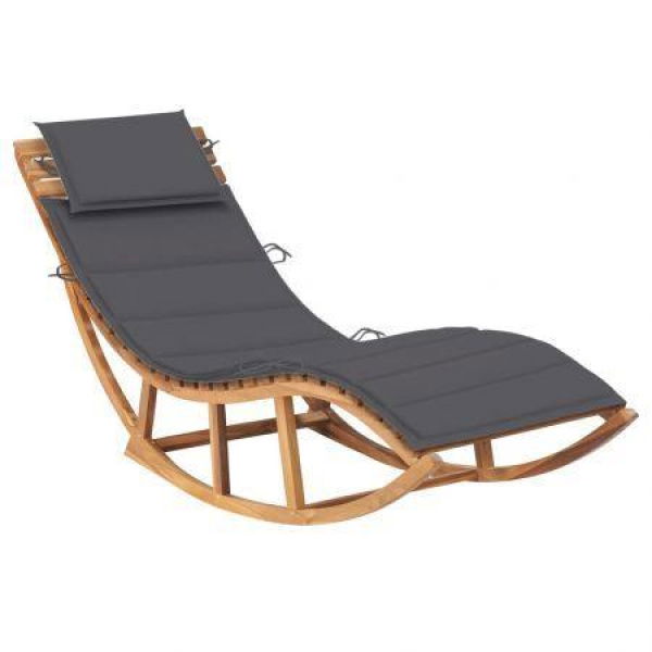 Rocking Sun Lounger With Cushion Solid Teak Wood