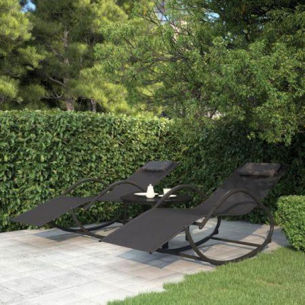 Rocking Sun Loungers 2 Pcs Black Steel And Textilene