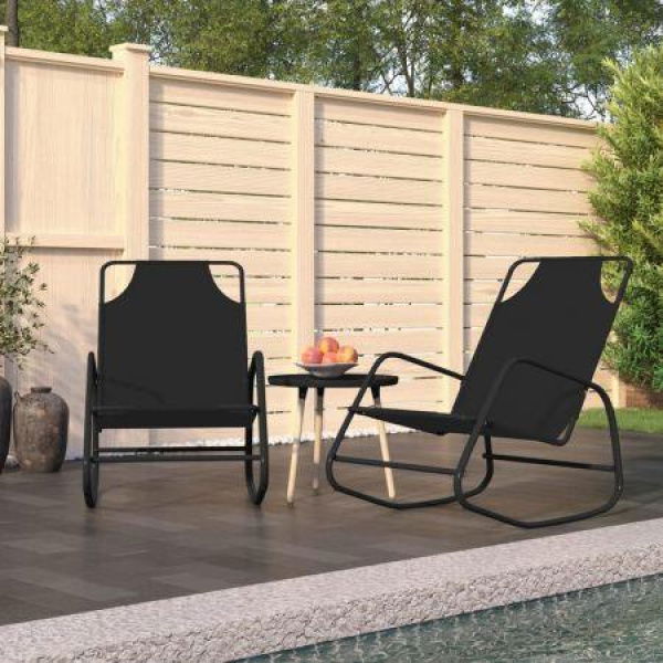 Rocking Sun Loungers 2 Pcs Black Steel And Textilene