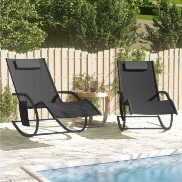 Rocking Sun Loungers 2 Pcs Black Steel And Textilene