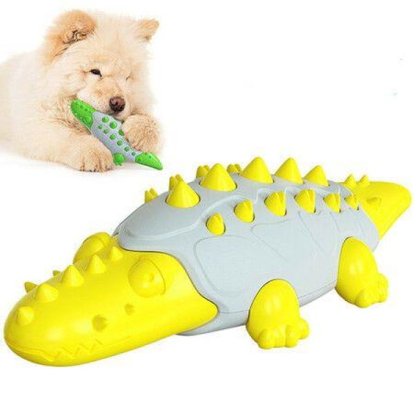 Crocodile Shape Dog Toy Leaking Food Ball Molar Tooth Cleaning Stick Dog Toothbrush Dog Toy (Yellow)