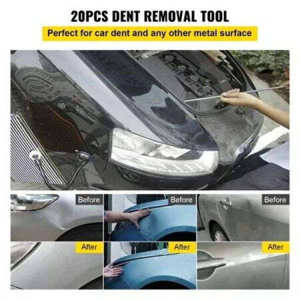 Rods Dent Removal Kit, 20 Pcs Paintless Dent Repair Rods, Stainless Steel Dent Rods, Whale Tail Dent Repair Tools, Professional Hail Dent Removal Tool For Minor Dents, Door Dings And Hail Damage