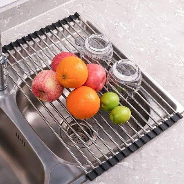 Roll Up Dish Drying Rack Over The Sink Drying Rack Folding Dish Rack Over Sink Mat Stainless Steel Dish Drainer Sink Rack Kitchen Sink Organizer Accessories Black 17