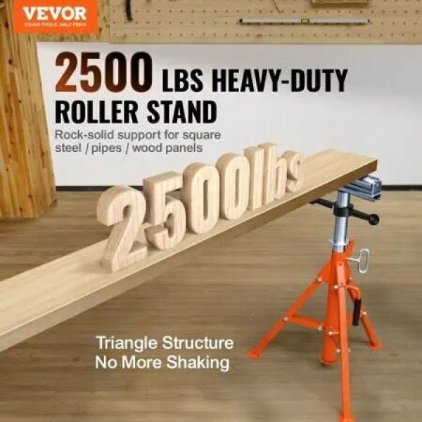 Roller Stand Heavy Duty 1136 KG Load Capacity 27.6'-52' Height Adjustable 45# Steel Folding Roller Support Stand for Pipes Wooden Boards