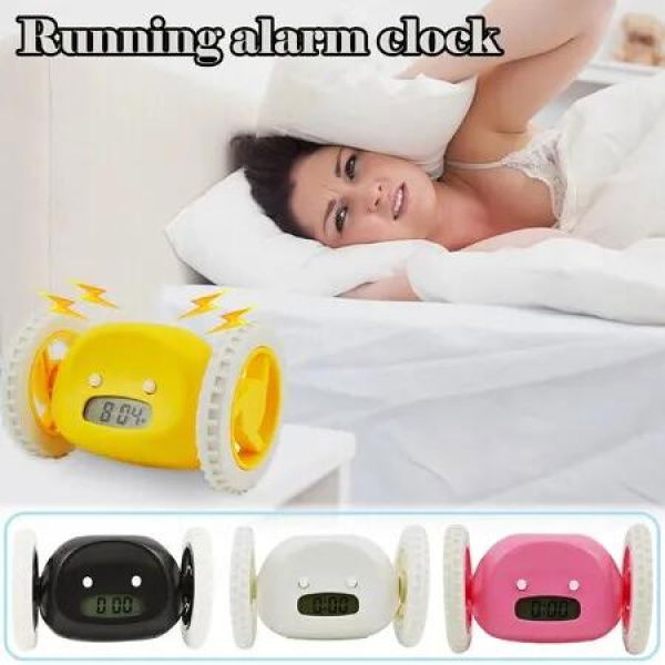 Rolling Digital Clock Running Away Alarm Clock on Wheels (Yellow)