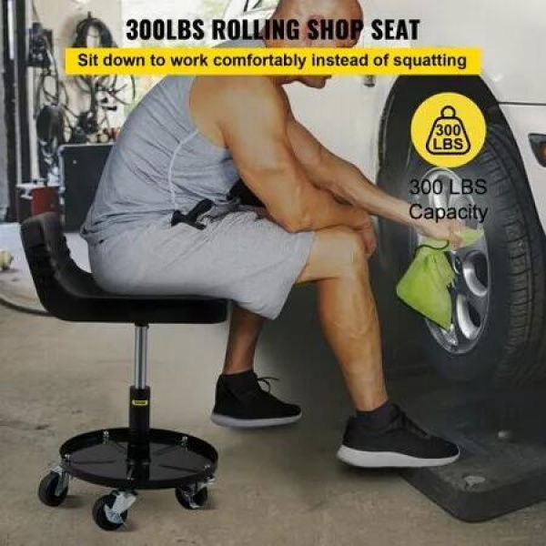 Rolling Garage Stool 135KG Adjustable Mechanic Work Shop Seat w/Casters