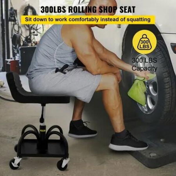 Rolling Garage Stool 300LBS Adjustable Mechanic Work Shop Seat w/Casters