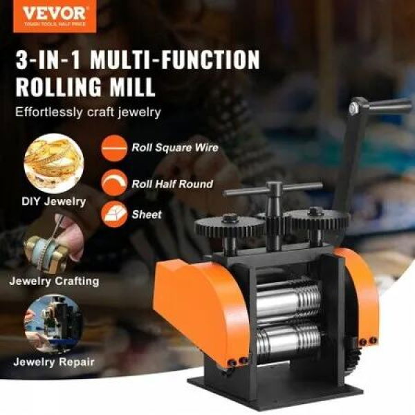 Rolling Mill, 1.77'/45 mm Jewelry Rolling Mill Machine, 1: 2.4 Gear Ratio, 3-in-1 Multi-function Rolling Mill, 0-6 mm Press Thickness for Metal Jewelry Making Sheet Square Wire Semicircle