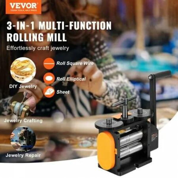 Rolling Mill 2.24'/57 mm Jewelry Rolling Mill Machine 1: 2 Gear Ratio 3-in-1 Multi-function Rolling Mill 0-5.5 mm Press Thickness