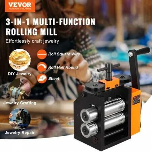 Rolling Mill, 3'/76 mm Jewelry Rolling Mill Machine, 1: 2 Gear Ratio, 3-in-1 Multi-function Rolling Mill, 0.1-7mm Press Thickness for Metal Jewelry Making Sheet Square Wire Semicircle Pattern