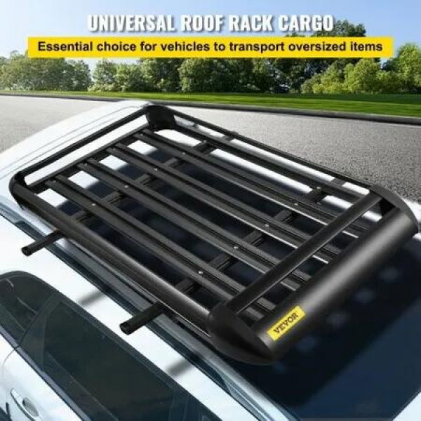 Roof Basket Universal Aluminum Roof Rack Basket 50x35.4 Inch Roof Mounted Cargo Rack for Car Top Luggage Traveling SUV Holder