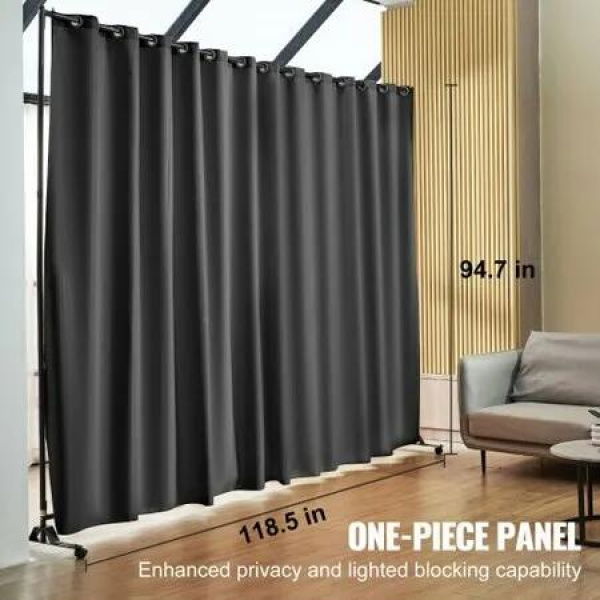 Room Divider, 8 ft x 10 ft (96Ã—120inch) Portable Panel Room Divider with Wheels Curtain Divider Stand, Room Divider Privacy Screen for Office, Bedroom, Dining Room, Study, Black