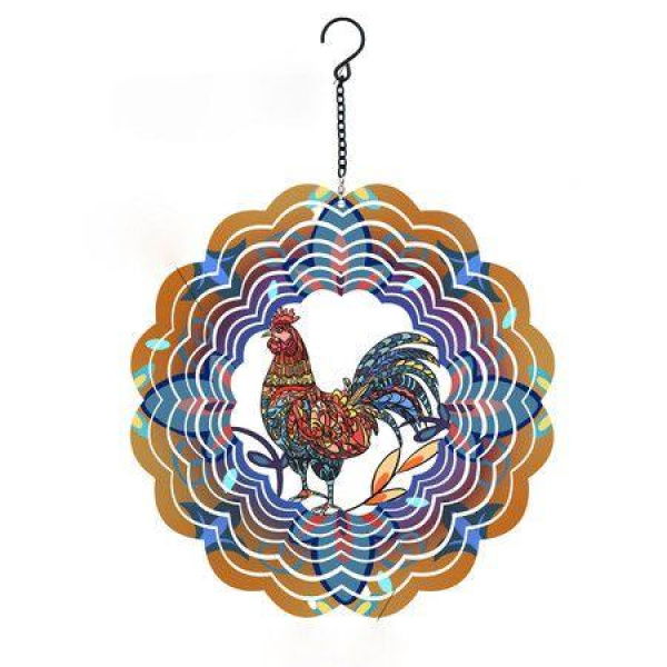 Rooster Metal Wind Spinners - Chicken Gifts , Hanging Chicken Wind Spinner for Outdoor & Indoor Decorations,30*30cm Christmas Ornament