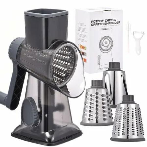 Rotary Cheese Grater Hand Crank Cheese Shredder Vegetable Mandoline Slicer for Kitchen 3 in 1 Changeable Blades for Cheese Potato Nuts Chocolate Ice