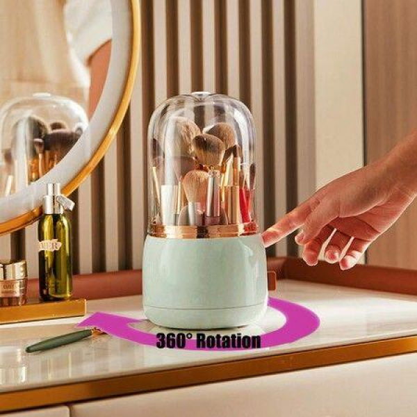 Rotating 360 Makeup Brush Holder Organizer Box With Lid Storage Dust Acrylic Cosmetics Holders Storage Cup (Light Green)