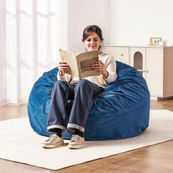 Round Bean Bag Chair with Removable and Washable Cover Blue,1168 x 1168 x 635 mm