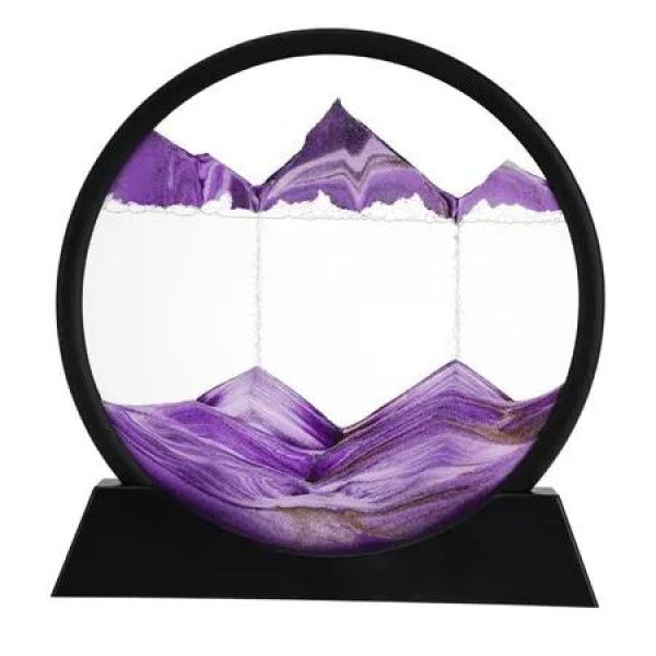 Round Glass 3D Dynamic Moving Sand Art - A Mesmerizing Deep Sea Sandscape Display for Relaxation and Inspiration(Purple,18cm)