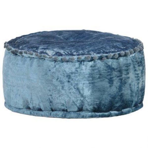 Round Pouffe Velvet 40x20 Cm Blue