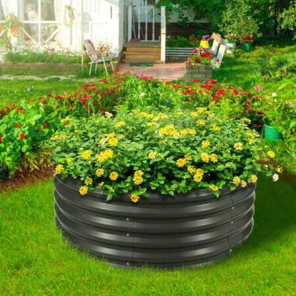 Round Raised Garden Bed Fence Planter Box Indoor Outdoor Flower Herb Vegetable Green Holder Container for Balcony Window Patio Aluzinc Coated Metal Edging