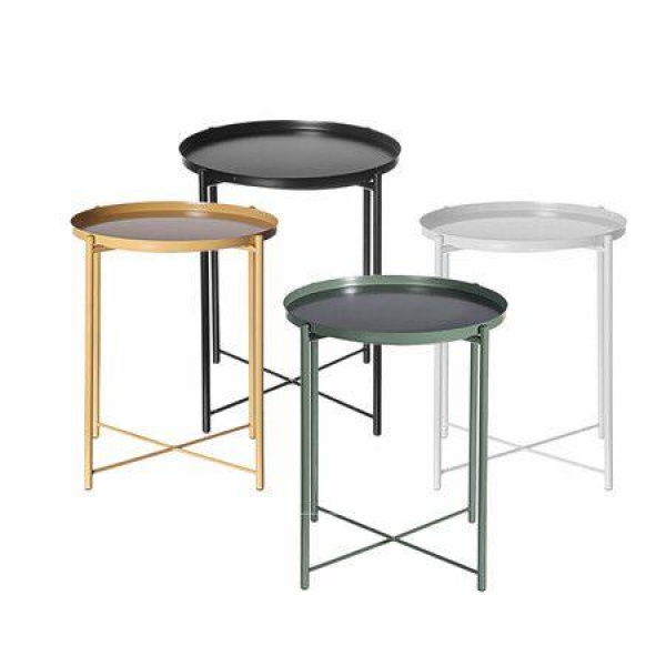 Round Side End Table Iron Paint Metal Gardening Flower Stand for Living RoomBlack