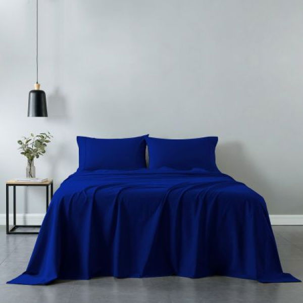 Royal Comfort Vintage Washed 100% Cotton Sheet Set - Double Royal Blue.