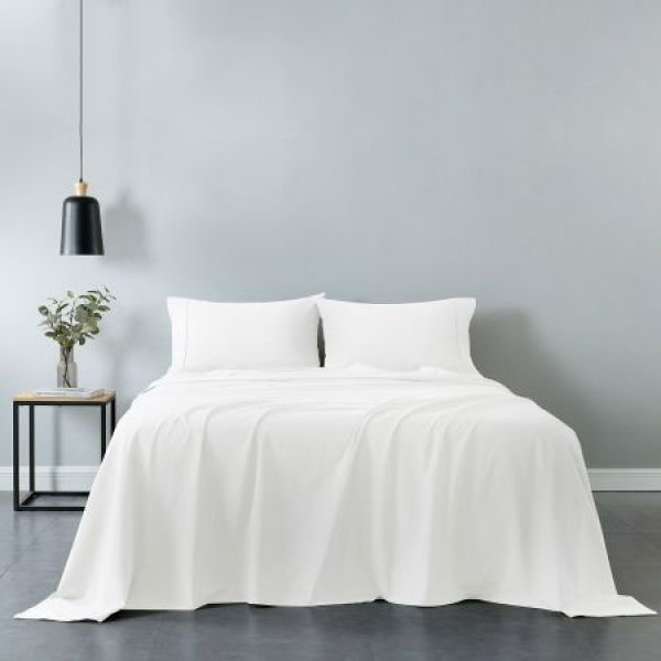 Royal Comfort Vintage Washed 100% Cotton Sheet Set - Double White.