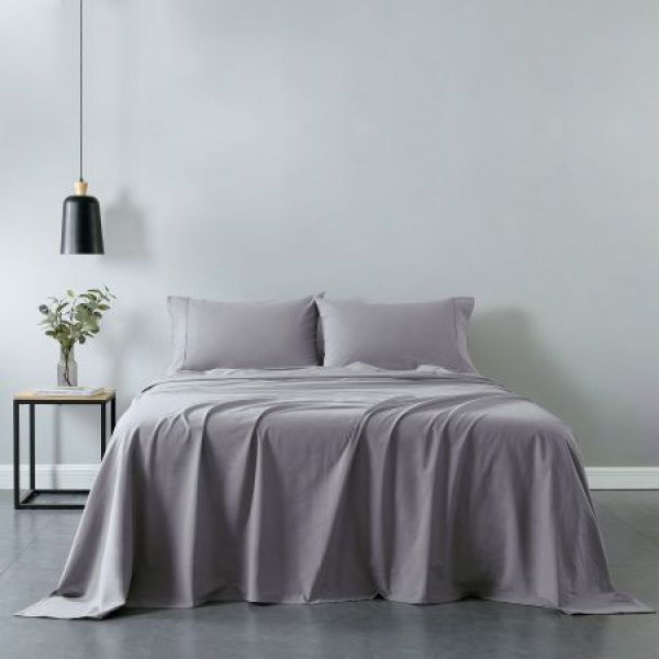 Royal Comfort Vintage Washed 100% Cotton Sheet Set - Single Grey.