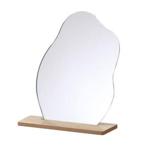 Rregular Asymmetrical Mirror With StandDesktop Decor Travel Mirror Wood Base Home Decorative Mirror For Bedroom