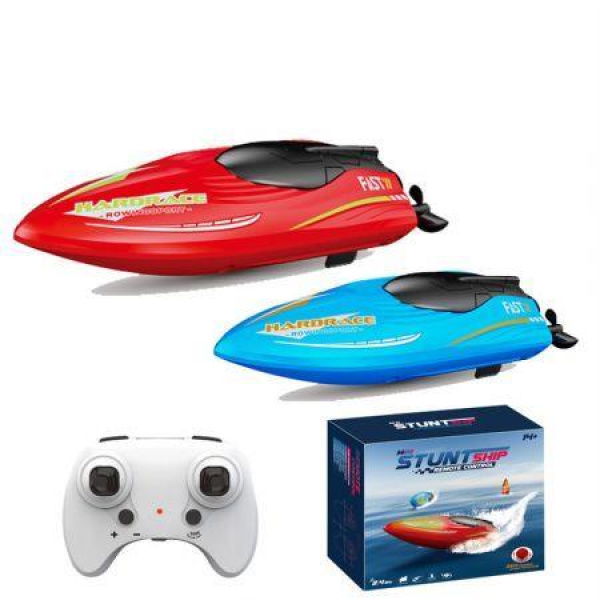 RTR 2.4G RC Boat Stunt Mini Speedboat LED Light 360 Rotation Remote Control Racing Ship Waterproof Kids Children Vehicle Red